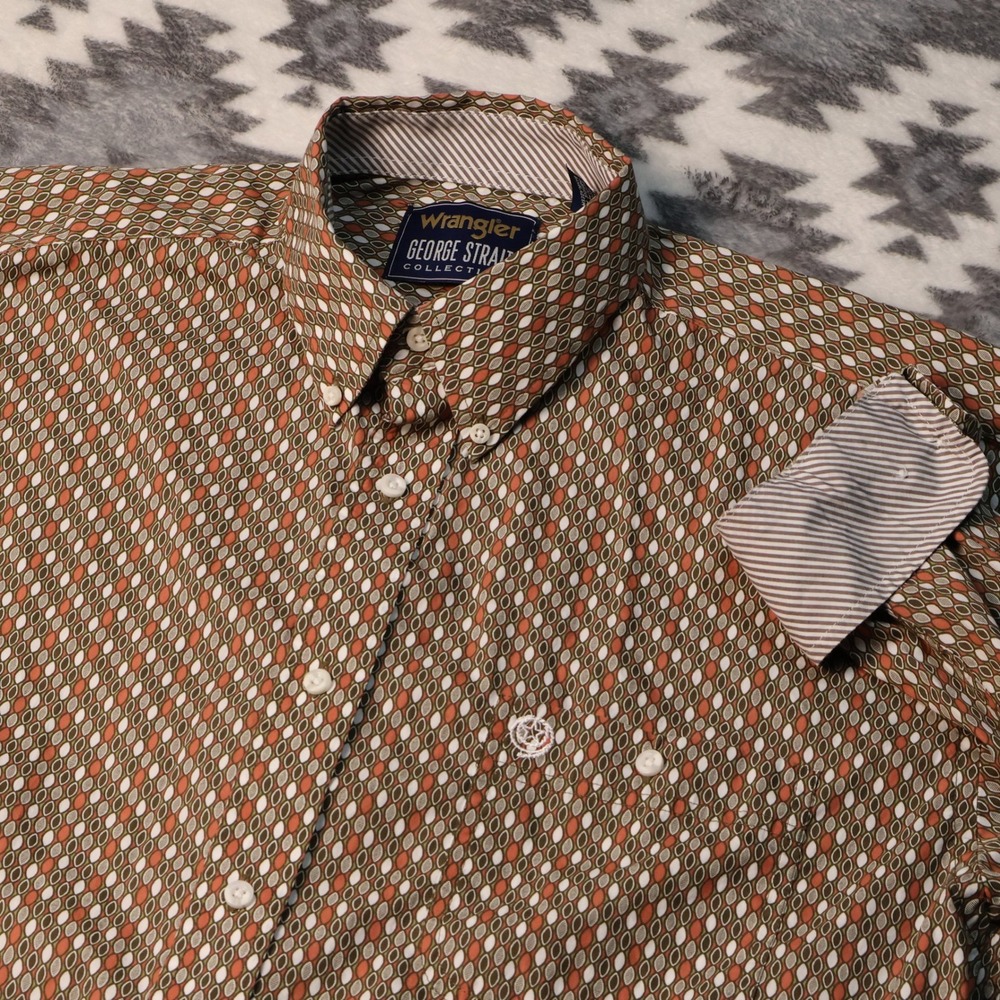 Wrangler George Strait Collection Geometric Print Shirt XL MGSE834 Orange Olive